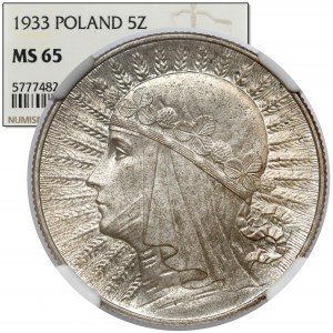Głowa Kobiety 5 złotych 1933 - WYŚMIENITE
