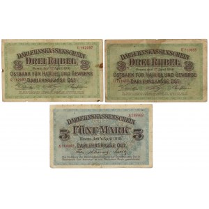 Poznań, 2x 3 ruble 1916 i Kowno, 5 marek 1918 (3szt)