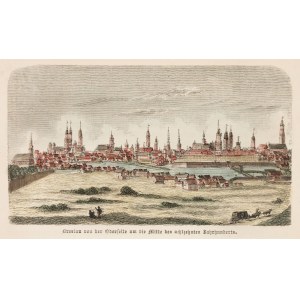 WROCŁAW. Panorama miasta w poł. XVIII w.; anonim, niemiecka grafika z XIX wieku