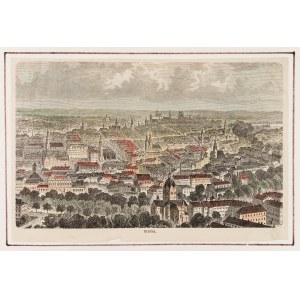 WROCŁAW. Widok miasta z lotu ptaka; anonim, niemiecka grafika z XIX wieku