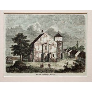 SZADEK. Kościół św. Idziego, anonim, polska grafika z XIX wieku; drzew. szt