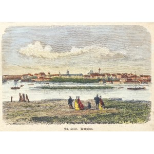 WARSZAWA. Panorama miasta od str. Wisły, anonim, grafika z XIX wieku; drzew