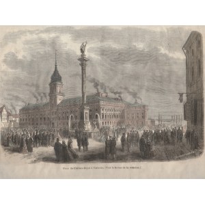 WARSZAWA. Plac Zamkowy, ryt. Godefroy Durand, grafika z XIX wieku; drzew. szt