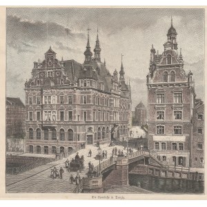 GDAŃSK. Bank oszczędnościowy; niemiecka grafika z XIX wieku; drzew. szt. kolor.