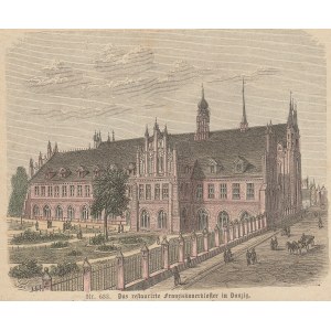 GDAŃSK. Dawny klasztor pofranciszkański; niemiecka grafika z XIX wieku; drzew