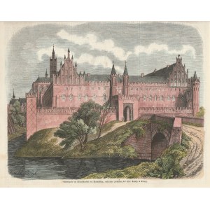 MALBORK. Zamek Średni od pn., rys. prof. Schultz, niemiecka grafika z XIX wieku