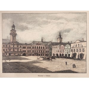 CIESZYN. Rynek z ratuszem; anonim, grafika z XIX wieku; drzew. szt. kolor.