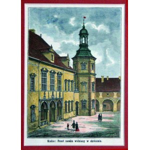 KIELCE. Fragment zamku, ryt. Andrzej Zajkowski, polska grafika z XIX wieku