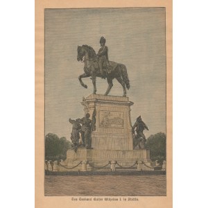SZCZECIN. Pomnik cesarza Wilhelma I; niemiecka grafika z XIX wieku; drzew. szt