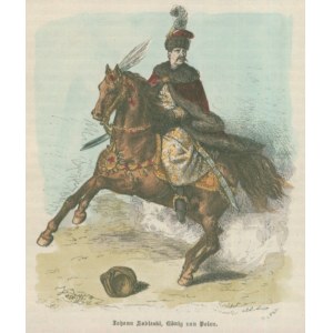 WIEDEŃ. Sobieski na koniu; niemiecka grafika z XIX wieku; drzew. szt. kolor.
