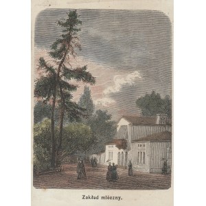 POLSKA. Mleczarnia; polska grafika z XIX wieku; drzew. szt. kolor.