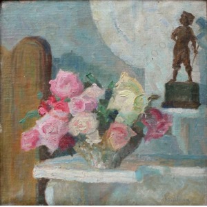 Ludmiła Kusztelan (1886-1972), Martwa natura z kwiatami i figurką