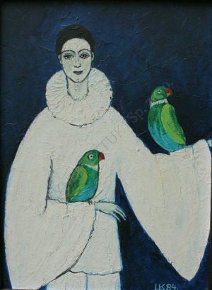 Krystyna Liberska (1926-2010), Pierrot i ptaki (1984)