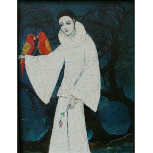 Krystyna Liberska (1926-2010), Pierrot z papugami (1986)