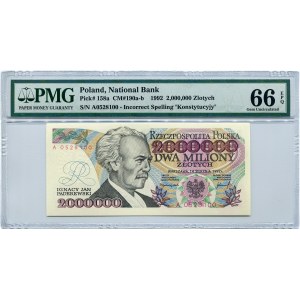 2.000.000 złotych 1992 seria A, z błędem Konstytucyjy, PMG 66 EPQ