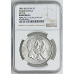 Belgia, Leopold II, medalowe 5 franków 1880, NGC AU DETAILS