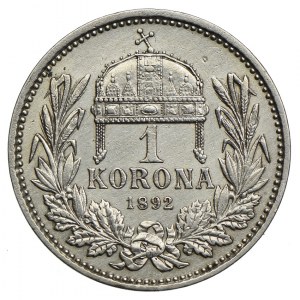 Węgry, 1 korona 1892 KB/Kremnica, rzadsze