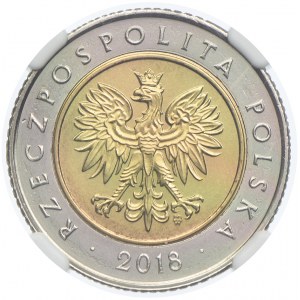 5 złotych 2018 Niepodległość, NGC MS68