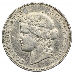 Szwajcaria, 5 franków 1900 B, rzadkie