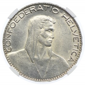 Szwajcaria, 5 franków 1922 B, NGC UNC DETAILS
