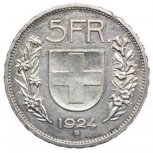 Szwajcaria, 5 franków 1924 B, rzadkie