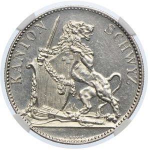 Szwajcaria, 5 franków 1867 Schwyz, talar strzelecki, NGC UNC DETAILS
