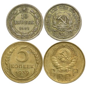 Rosja, zestaw 10 kopiejek 1921, 5 kopiejek 1939