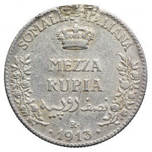 Włoska Afryka Wschodnia, Somali Włoskie, Wiktor Emanuel III, 1/2 rupii 1913 R/Rzym