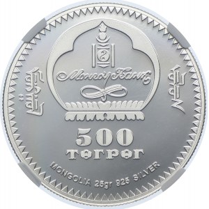 Mongolia, 500 tugrików 2008, Pantera śnieżna, NGC PF69