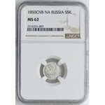 Rosja, 5 kopiejek 1850 СПБ ПА, NGC MS62