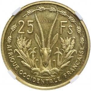 Francuska Afryka Zachodnia, 25 franków 1956 ESSAI, NGC MS65
