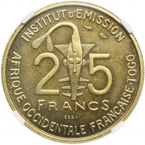 Francuska Afryka Zachodnia, 25 franków 1957 ESSAI, NGC MS66