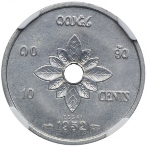 Laos, 10 centów 1952 ESSAI, NGC MS65
