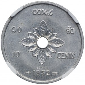 Laos, 10 centów 1952 ESSAI, NGC MS65
