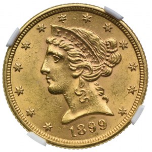 USA, 5 dolarów 1899, NGC MS63