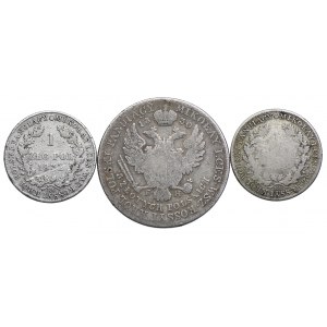Królestwo Polskie, Aleksander I, zestaw 2 x 1 złoty, 5 złotych 1830 FH (3szt.)