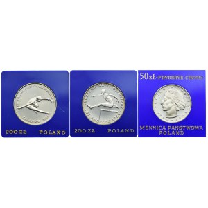 Zestaw, 50 złotych 1972 Chopin, 200 złotych 1984 Sarajewo, Los Angeles (3szt.)