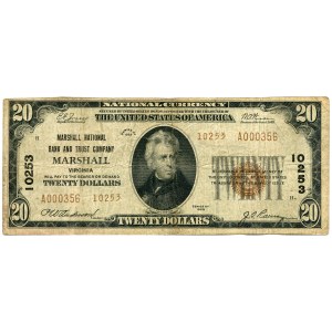 USA, 20 dolarów 1929 seria A, MARSHALL VIRGINIA