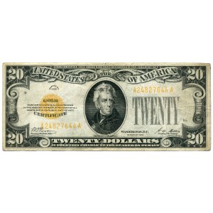 USA, 20 dolarów 1928 seria A, GOLD CERTIFICATE