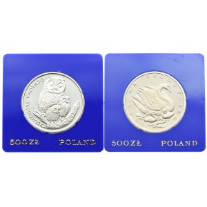 Zestaw, 500 złotych 1984-86 - Ochrona Środowiska Sowy, Łabędź (2szt.)