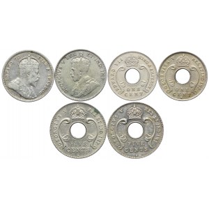 Brytyjska Afryka Wschodnia & Protektorat Ugandy, zestaw 1, 5, 50 centów 1906-1914 (6szt.)
