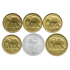 Kongo Belgijskie, zestaw 1, 2 franki 1944-1958 (6szt.)