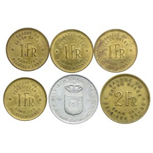 Kongo Belgijskie, zestaw 1, 2 franki 1944-1958 (6szt.)