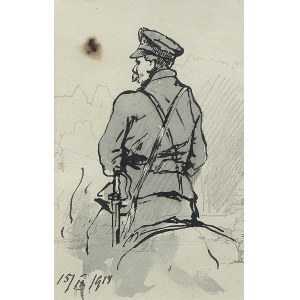 Tadeusz Rybkowski (1848-1926), Żołnierz Legionów Piłsudskiego w siodle - szkic, 1919