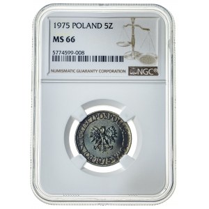 5 złotych 1975, MS 66, mosiądz