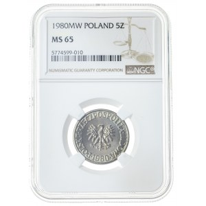 5 złotych 1980, MS 65, mosiądz