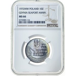 10 złotych 1972, MS 66, 50 lat portu w Gdyni