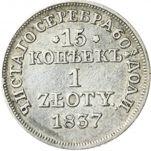 Królestwo Polskie - zabór rosyjski (1832–1841), Mikołaj I, 15 kopiejek / 1 złoty, Warszawa; 1837, R1