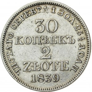 Królestwo Polskie, zabór rosyjski (1832–1841), Mikołaj I, 30 kopiejek / 2 złote, Warszawa; 1839