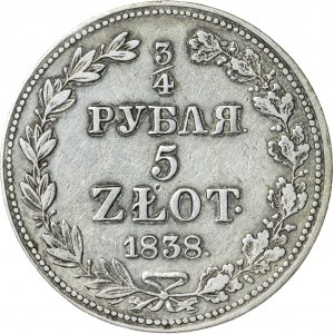 Królestwo Polskie, zabór rosyjski, Mikołaj I (1825-1855), 3/4 rubla / 5 złotych, Warszawa; 1838